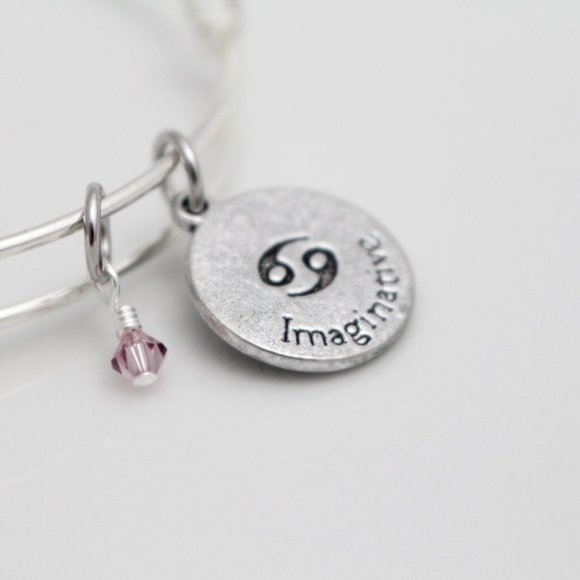 June Cancer Adjustable Charm Bangle - Handmade Zodiac Bracelet - Picture 11 of 11